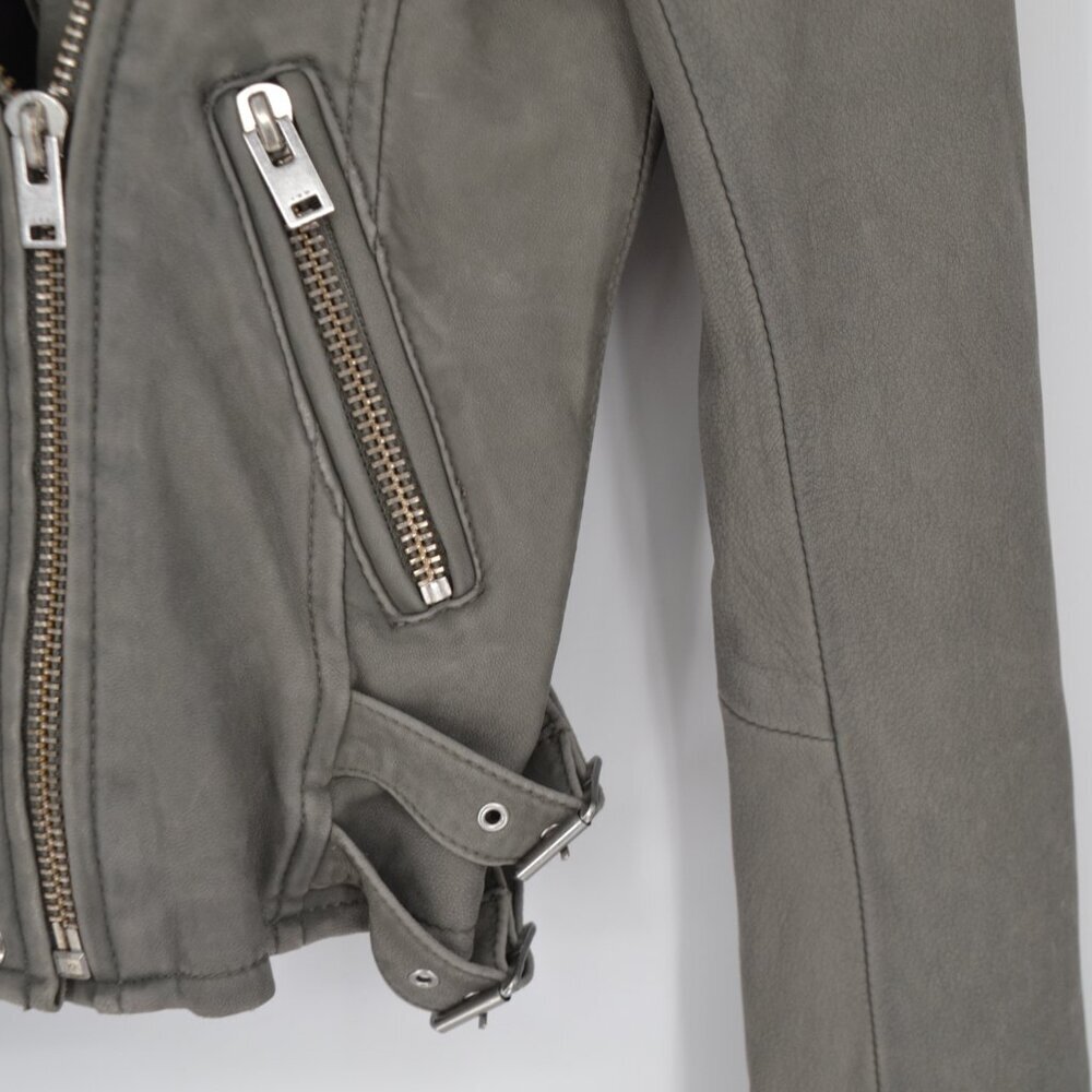 IRO Ashville Lamb Leather Moto Jacket Gray Women's 36 S Cropped Biker Zip Sleeve - Picture 5 of 10